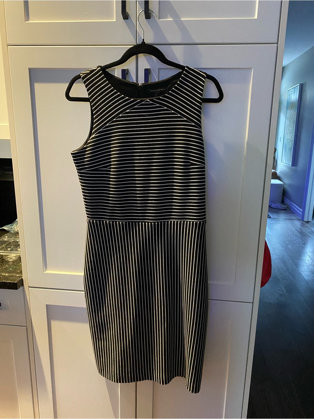 Banana Republic Sleeveless Black and White Striped Sheath Dress